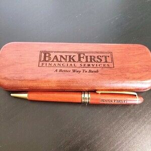 Vintage Wooden First Bank Pen with case